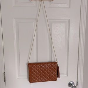 Quilted Faux Leather Clutch Handbag with Gold Chain